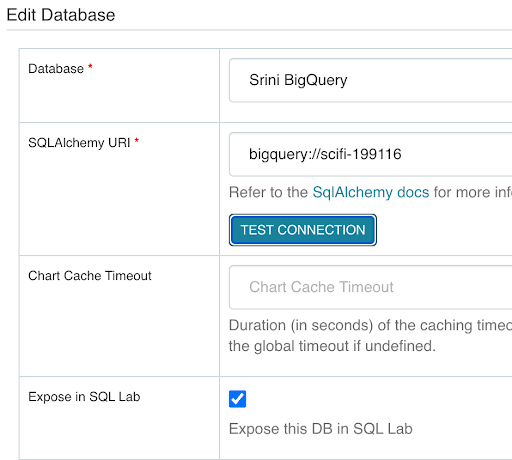 Successful Database superset bigquery: parameters for Successful Database